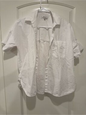 Madewell White Short Sleeve Linen-Blend Button Down Shirt